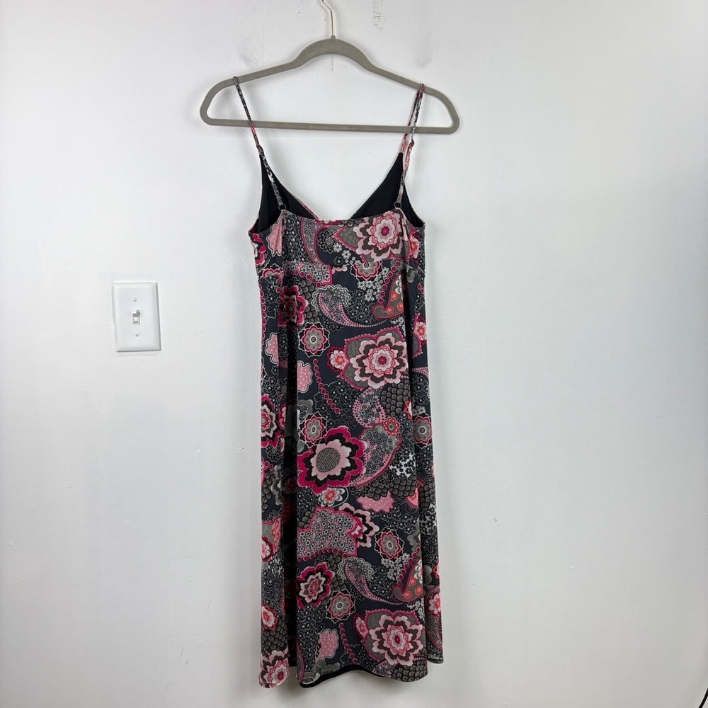 Y2K Paisley Babydoll Stretchy Midi Dress Pink Black Fairy Romantic Slip Dress - Picture 3 of 7